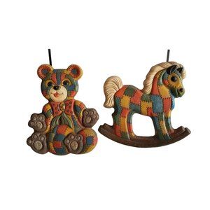 Vintage Baby Nursery Wall Hangings Patchwork Quilted Design Foam Craft 70s Retro